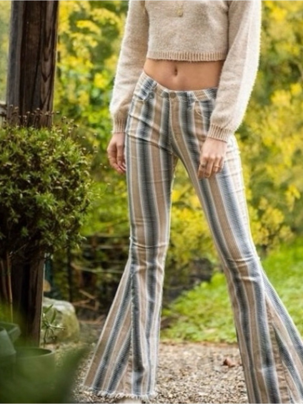 Altar’d State Striped High-Rise Flared Jeans Size Small